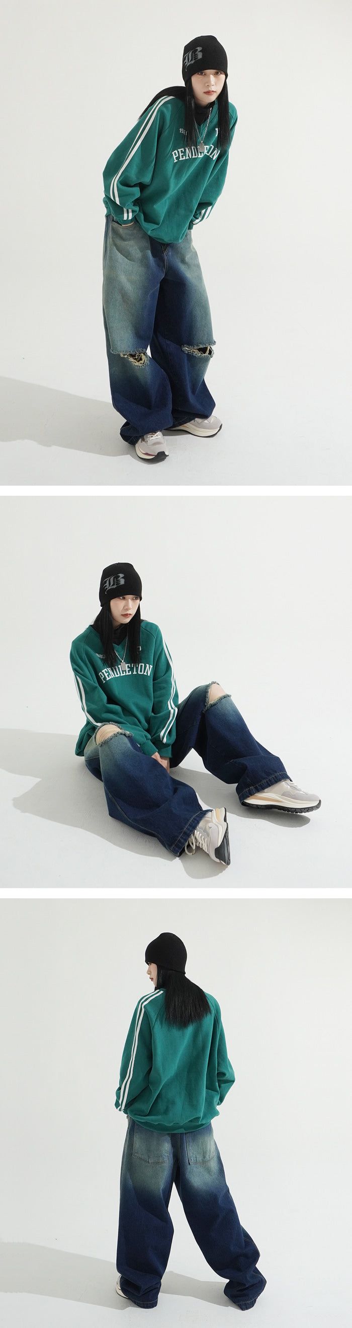 Sand Cutting Maxi Wide Denim Pants