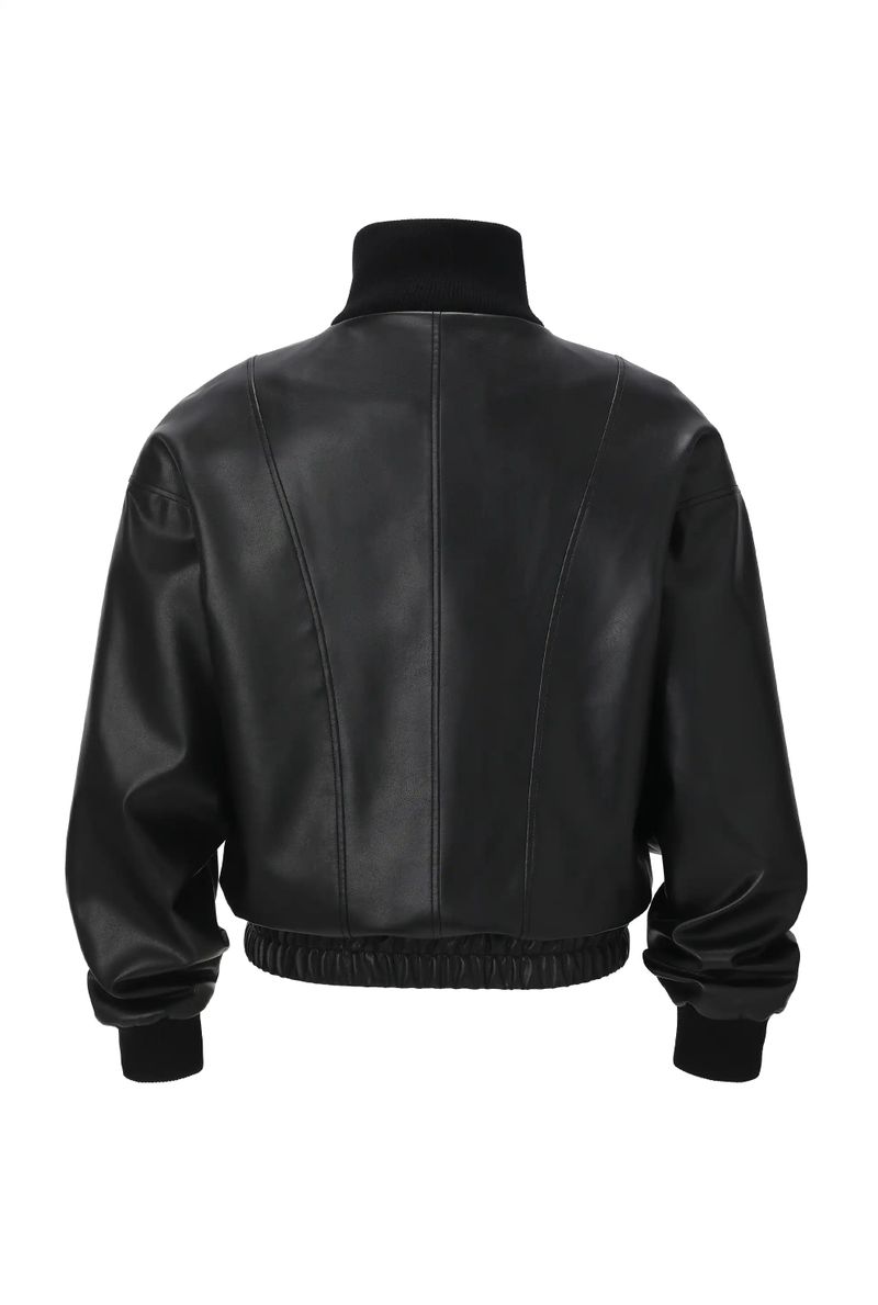 High neck leather jacket
