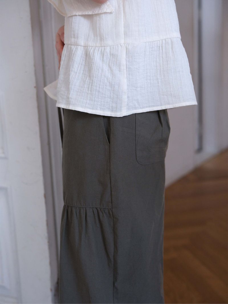 Shirring Cotton Pants (Khaki)