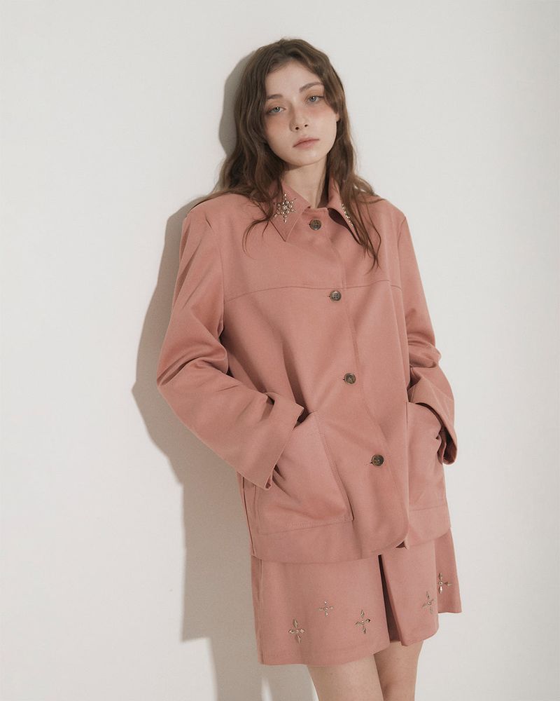 FAUX SUEDE STUDS JACKET [PINK]