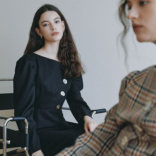EMMA BUTTON POINT CHECK DRESS_BLACK (EEOO3OPR03W)