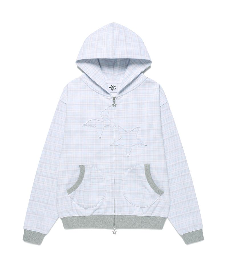 cavish（カビシ）の「TWIN STAR CHECK ZIP UP HOODIE BLUE(CV2GSUM400A)（Tops）」
