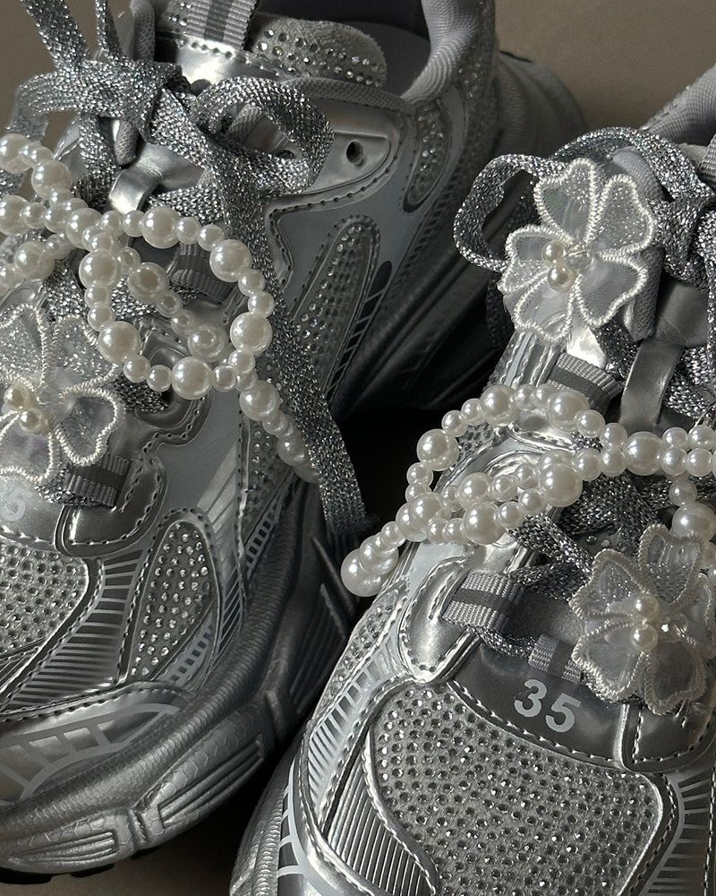 Cubic Silver Cowhide Hoop Sneakers