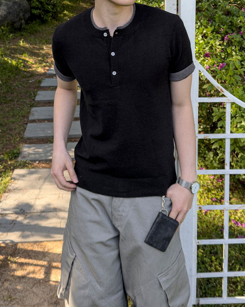 JIIGEUM(ジグム)の「Eren Layered Henley Neck Knit(Tops)」