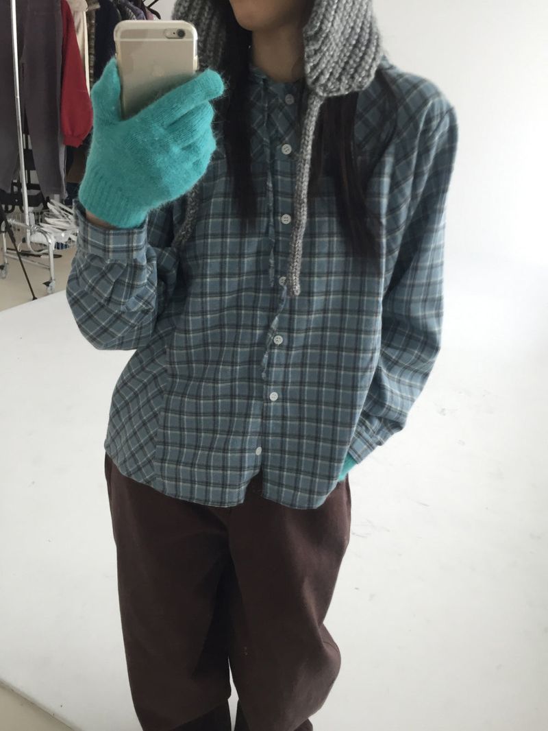 Cotton checked hooded shirt