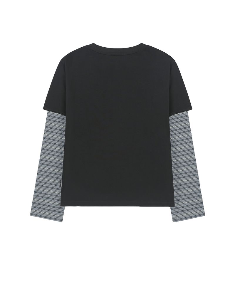 Lettering Multi Stripe Layered Long Sleeve - CHARCOAL