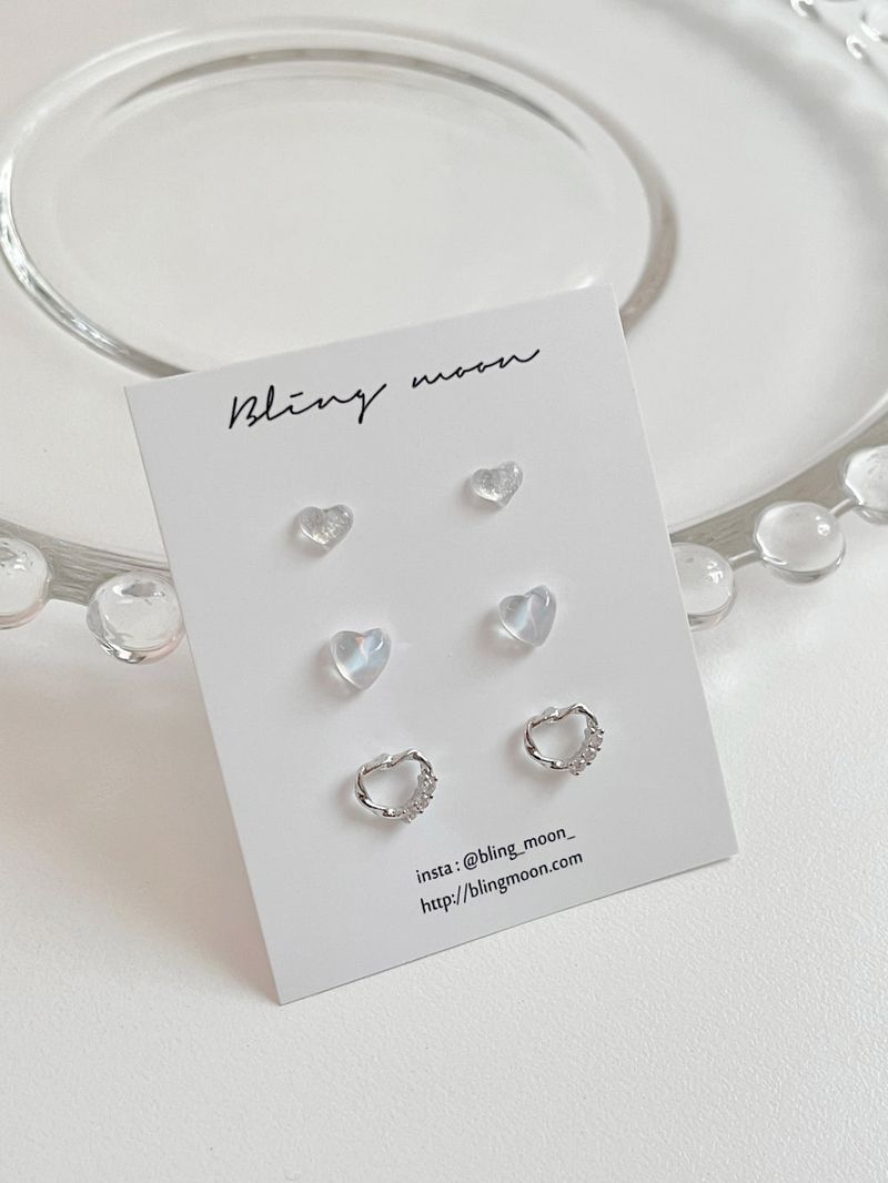 [3 set] Aurora summer heart earrings set / summer earrings simple daily layered