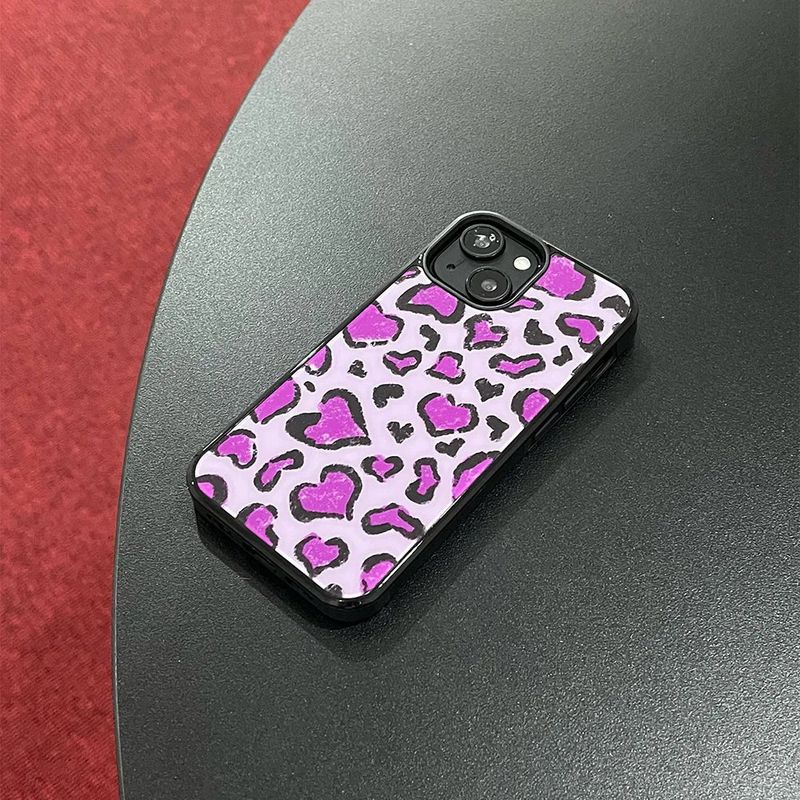 [MADE][Glass Bumper Case] Heart Leopard Drawing Case ⋆ Purple