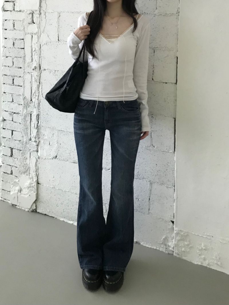 Kitten（キッテン）の「ラッシュ デニム ブーツカット パンツ (one color)（パンツ）」