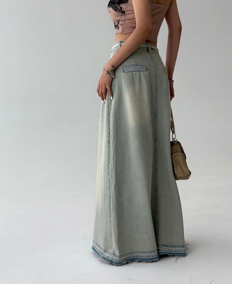 Strap belt Set Denim Long Skirt