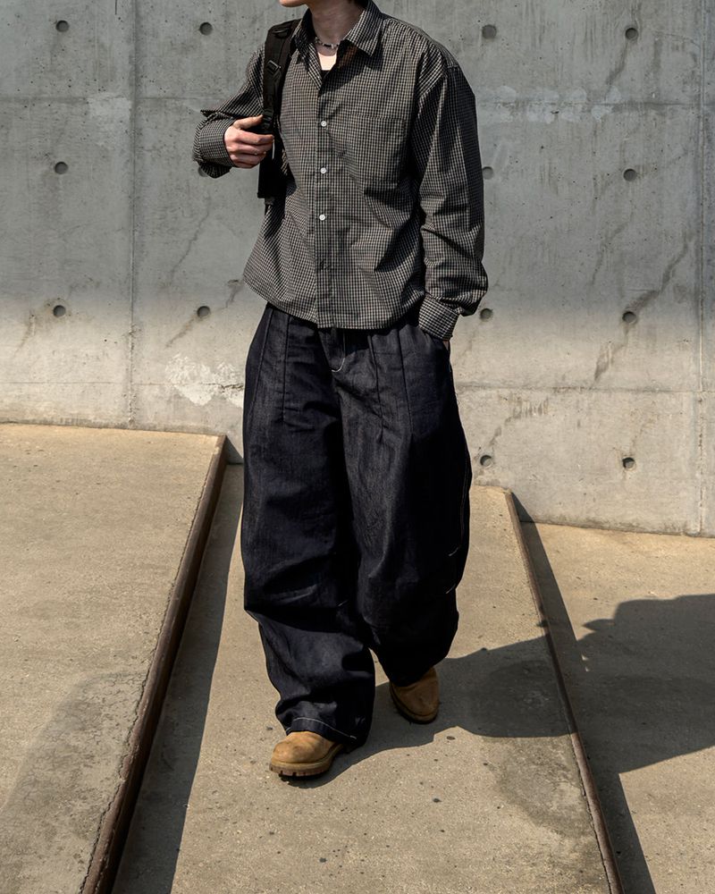 Hanel Check Flap Balloon Denim Pants