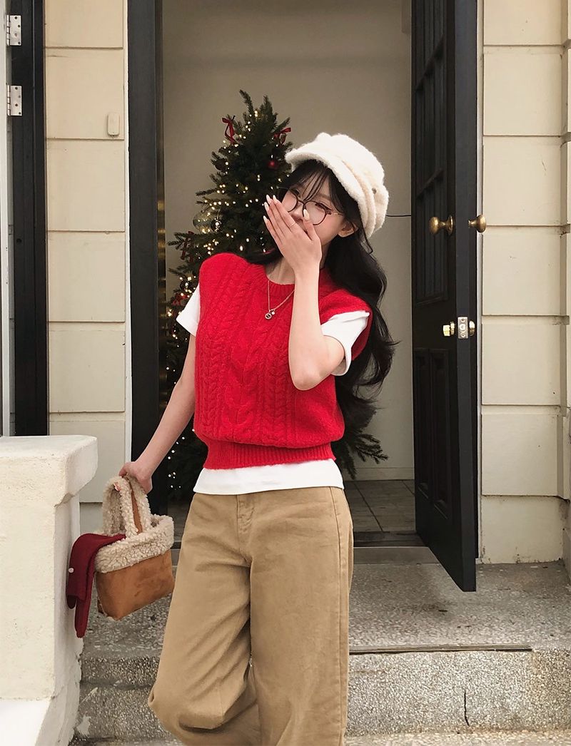 [BELLIDE MADE] Benny, cable round knit vest