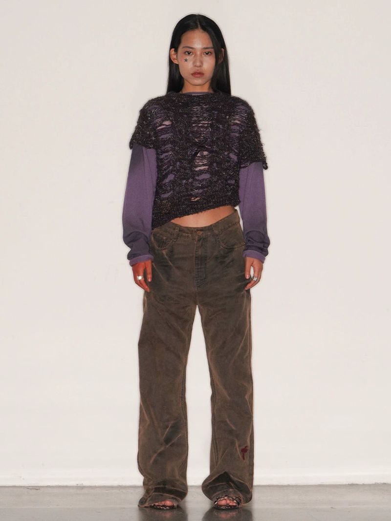 TIE SPRAYED BOOT CUT SUEDE PANTS