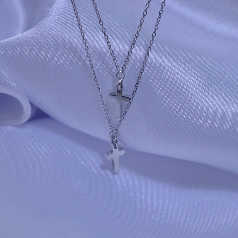 Double mini cross layered necklace