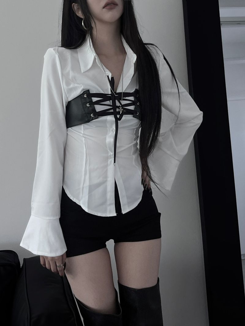 back corset cuff shirt (2color)