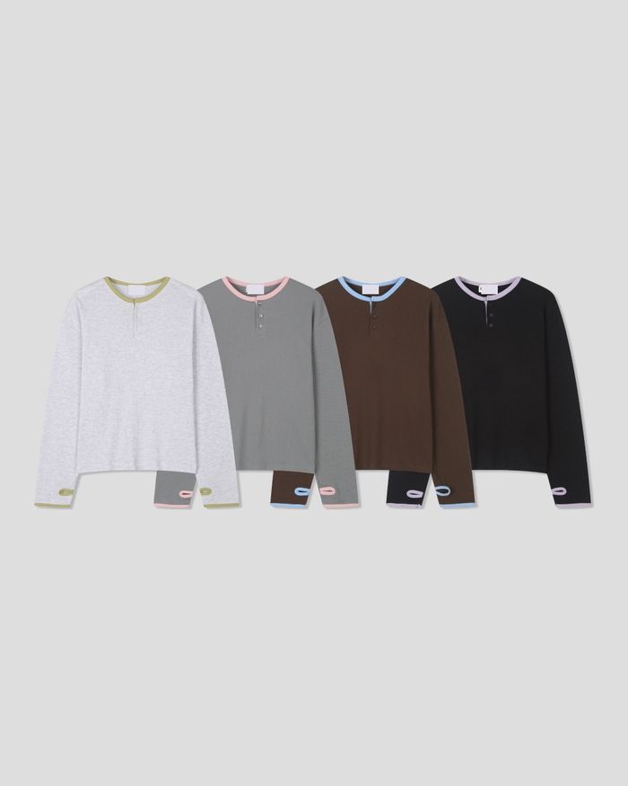 (UNISEX) ヘンリーネック ワッフル ウォーマー ティー