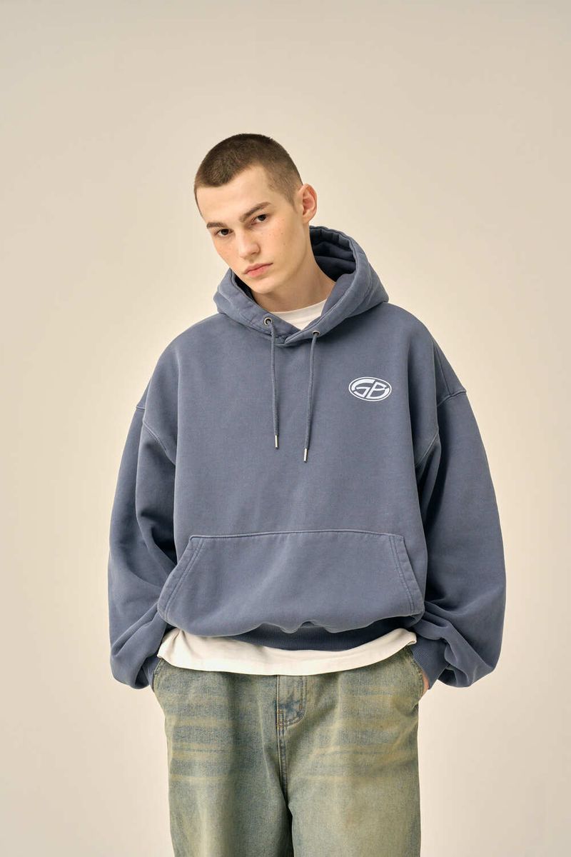 PIGMENT OVERSIZED LOGO HOOD - BLUE