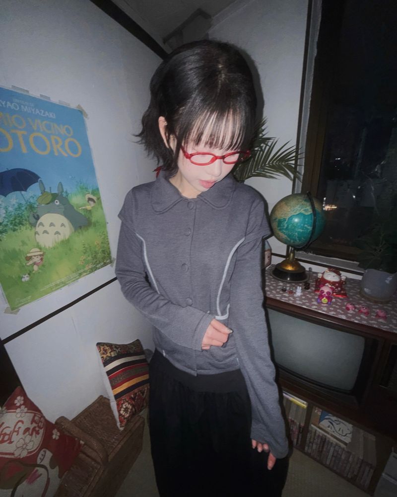 (2color) Piping Layered Sleeve Cardigan