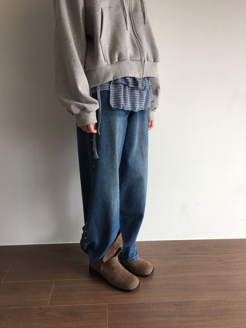 Studded Folding Suede Boots (2color)