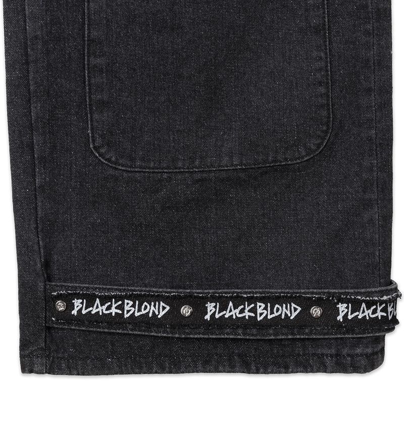 BBD Sprayed Logo Multi-Pocket Denim Cargo Pants (Black)