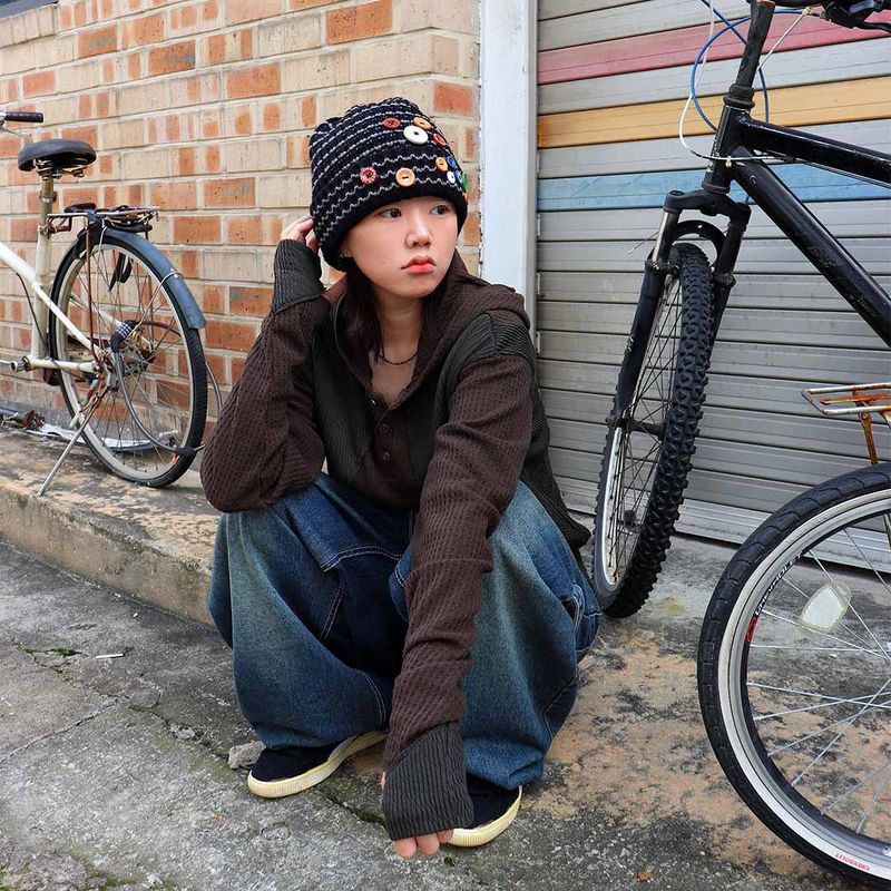 HundoP（ハンドピー）の「Colorblock Waffle Button Warmer Hoodie（Tops）」