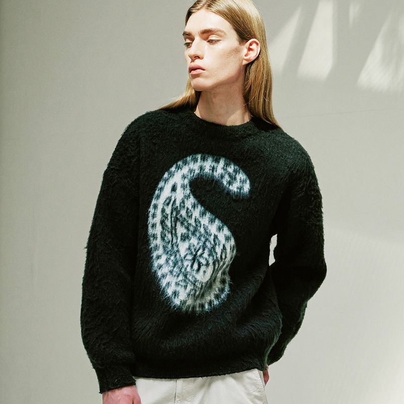 BULKY BRUSH PAISLEY SWEATER BLACK