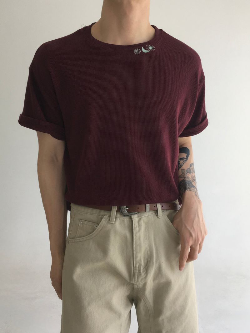 crop weather neck embroidery tee(3colors)