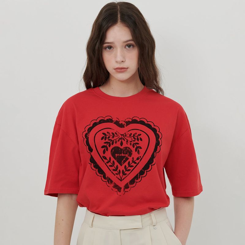 AWE BORN US（アボンアス）の「HEART PRINT T-SHIRT [RED]（Tops）」