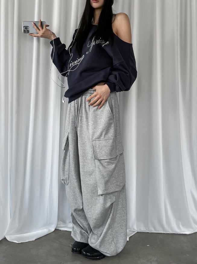 Rainy Lettering Off-Shoulder Sweatshirt