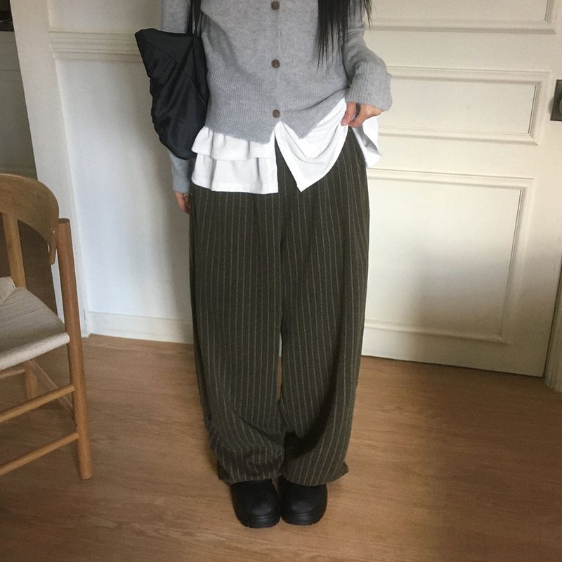 Mocken Stripe Wool Two-Way Wide Pants