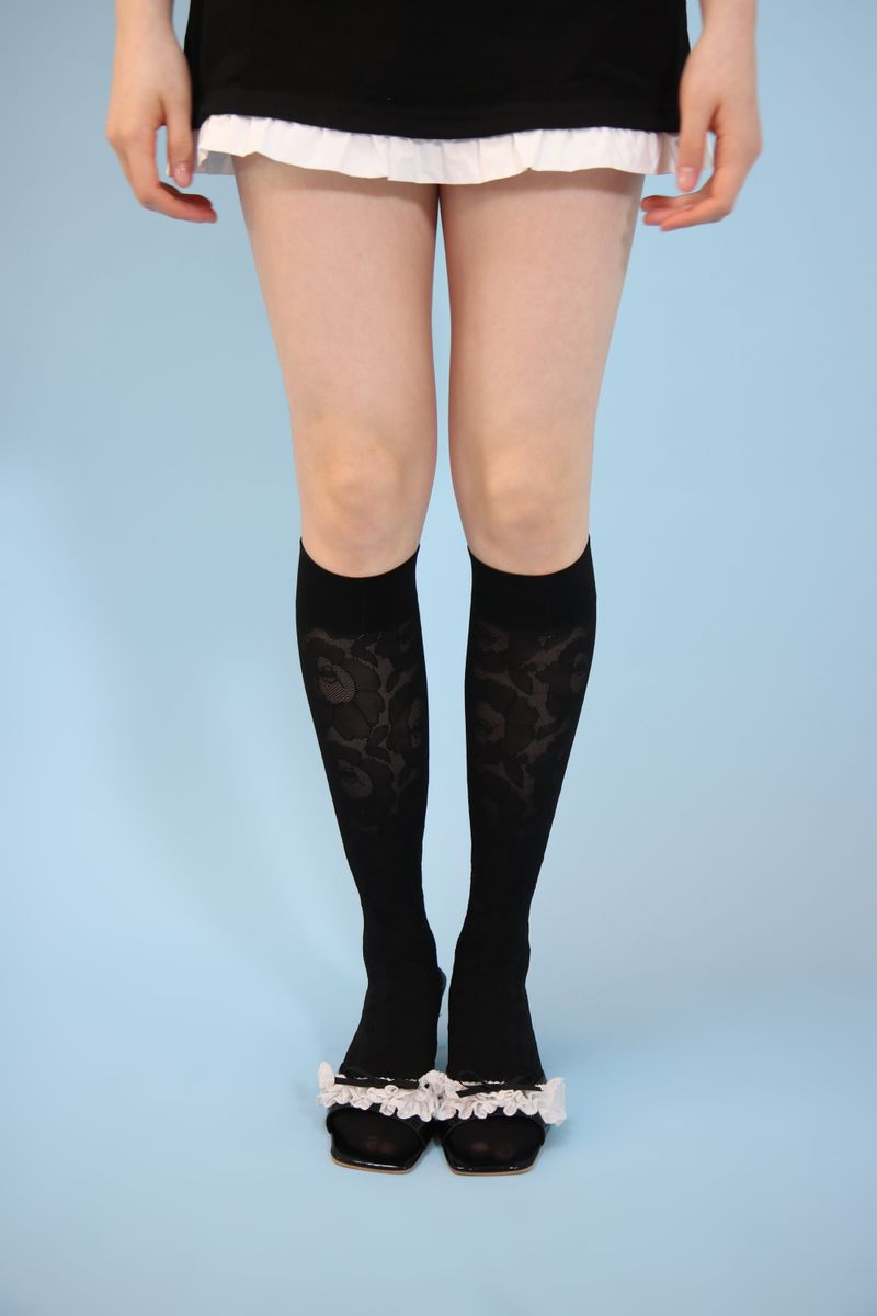 french rose knee socks (black)
