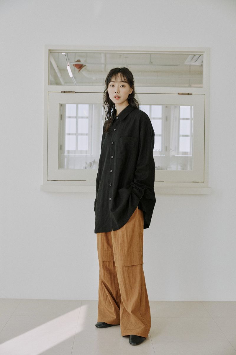 unisex linen patch shirts black