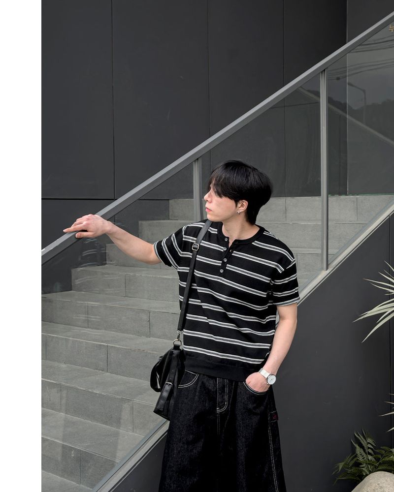 Diron Striped Henley Knit
