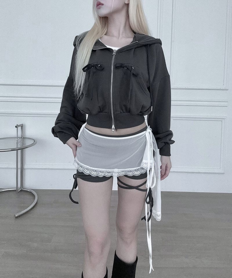 meego(ミーゴ)の「Eyelet Ribbon Hoodie (3colors)(Tops)」