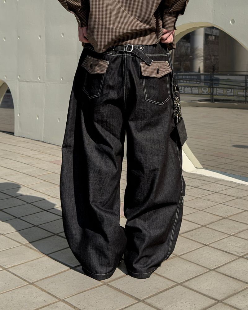 Hanel Check Flap Balloon Denim Pants