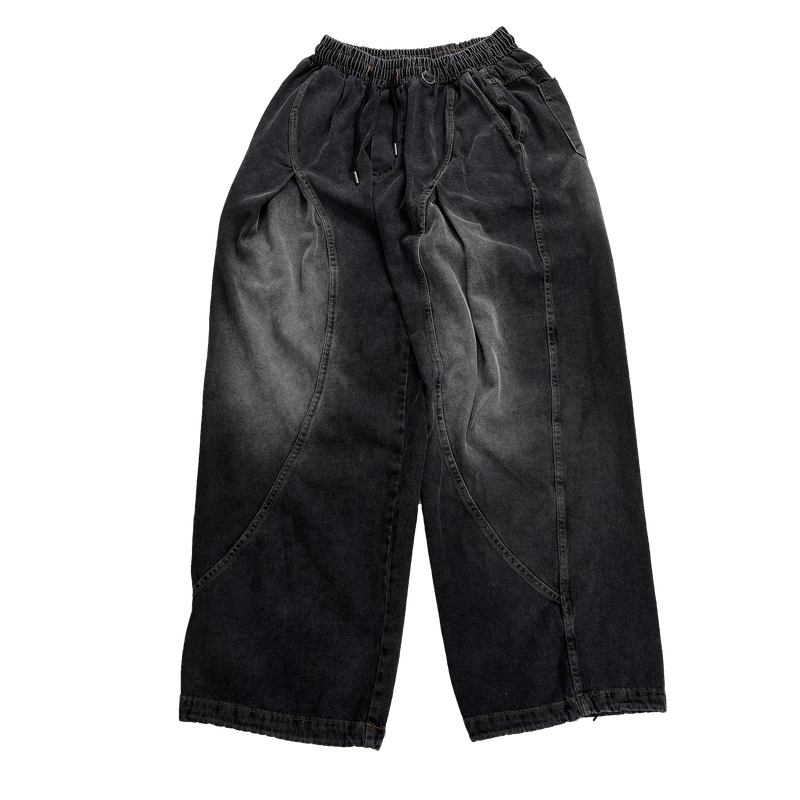 motif pintuck denim pants