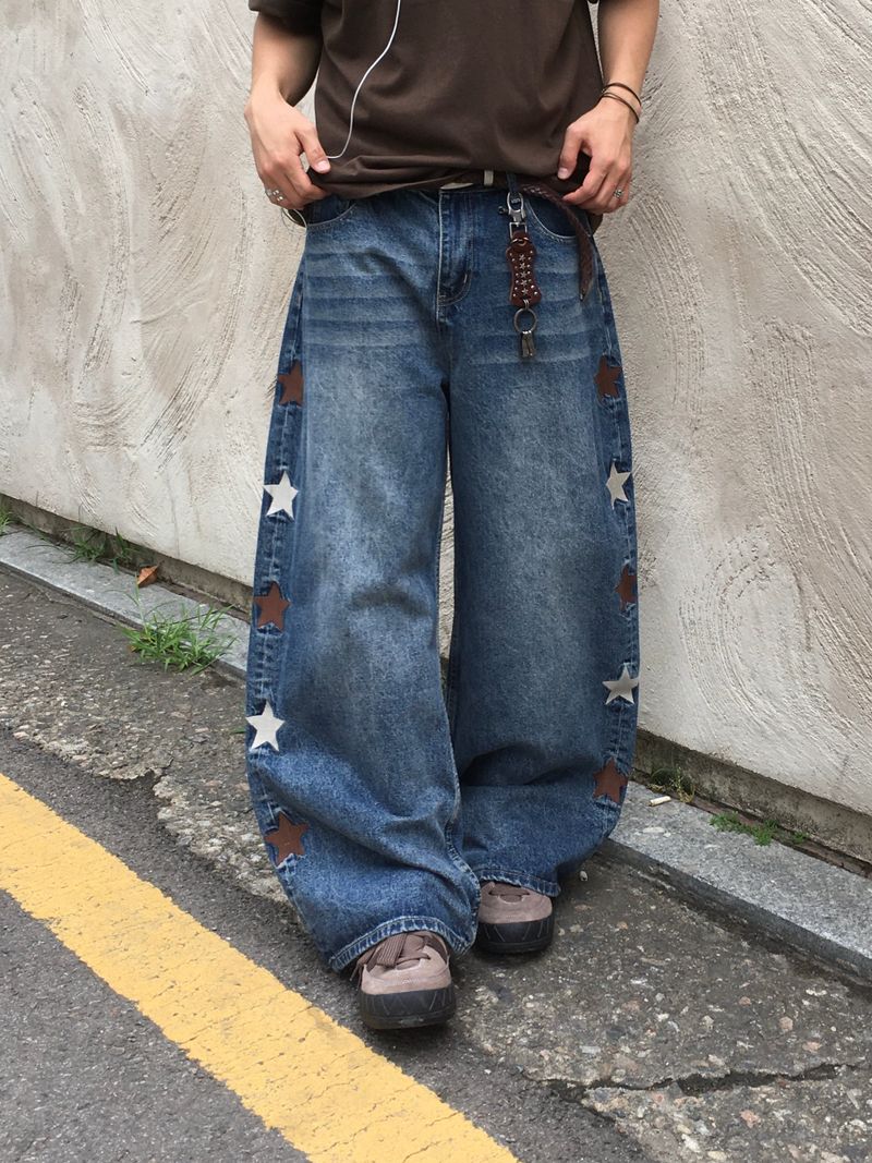 SSROOM(エスエスルーム)の「Star embroidered denim pants (middle blue)(Pants)」