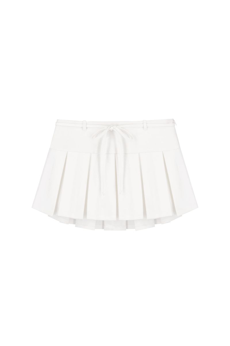 Hugging ribbon pleated skirt, White