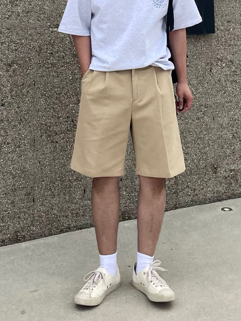 PORT COTTON TWO TUCK HALF PANTS(5COLOR)