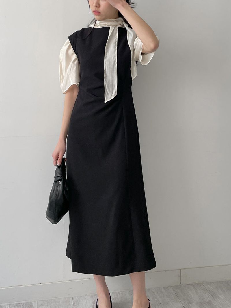 Boat Neck Shirring H-Line Long One Piece