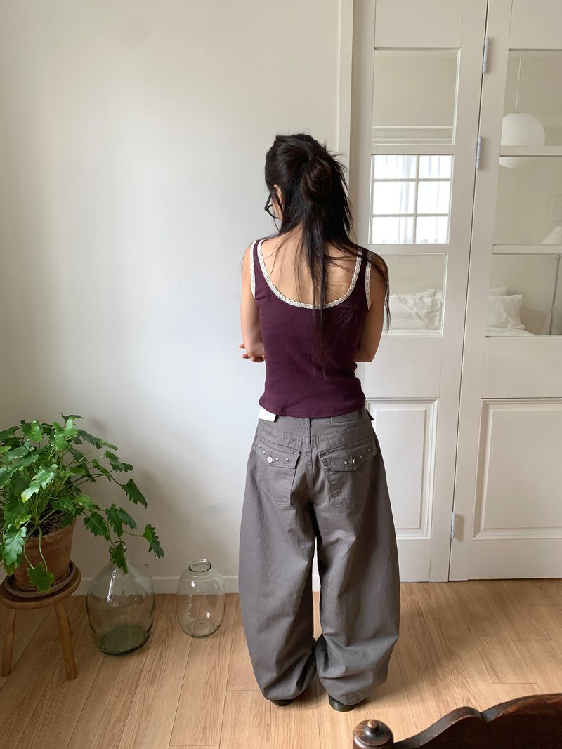 TWILL BACK POCKET STUD PANTS (3C)