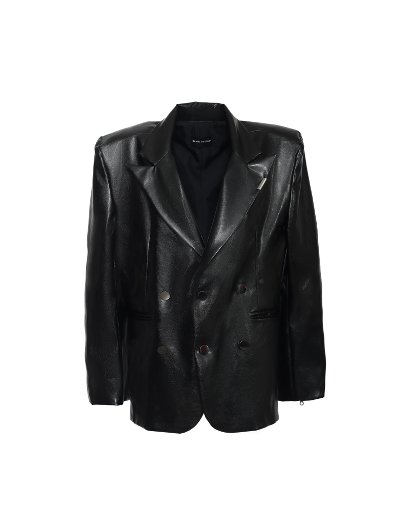 SLAB STRUCTURED BLAZER - FAUX LEATHER