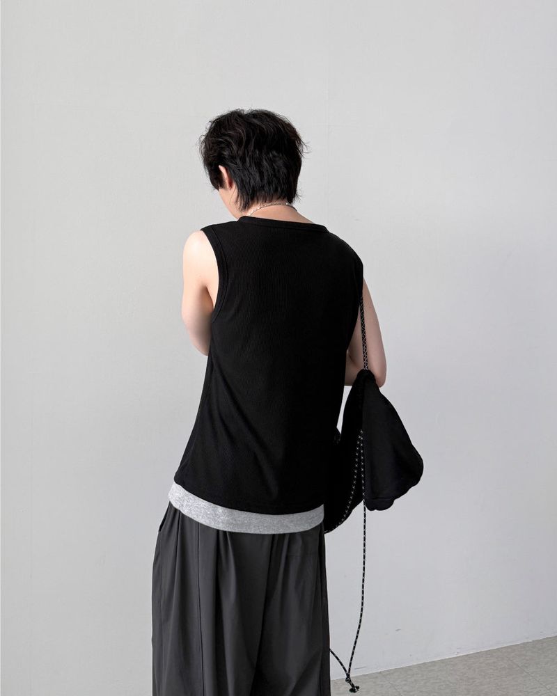 Aron Layered Henley Neck Sleeveless