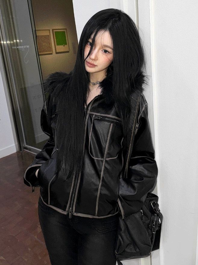 hatsukoshi(ハツコシ)の「Vintage Noir Leather Zip-up(Jackets/Outerwear)」