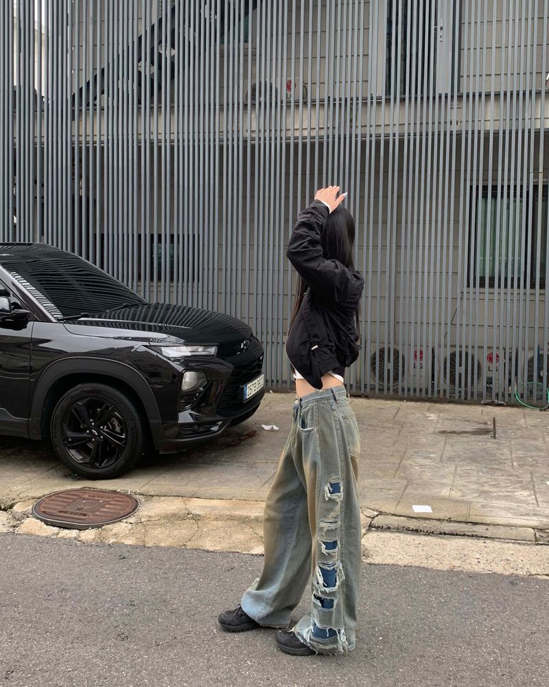 Side vintage denim pants