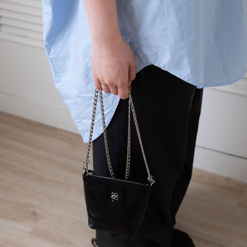 leather mignon bag - black strap - ( cowleather, chain)