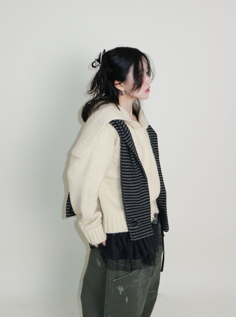 Square Sailor Collar Two-Way Knit Cardigan