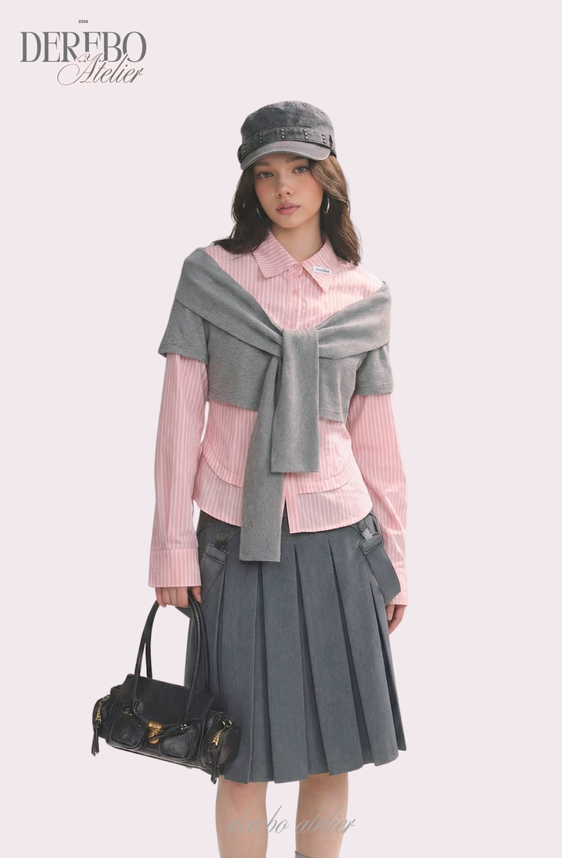 pink striped layered cardigan shirt