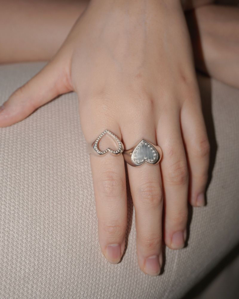 [925SILVER] COOKIE FRAME HEART STUD RING