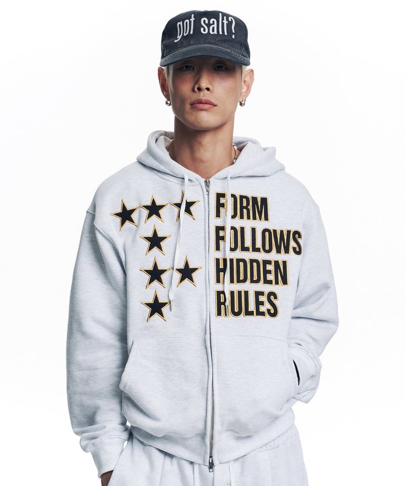 Star Lettering Patch Hoodie Zip-Up - White